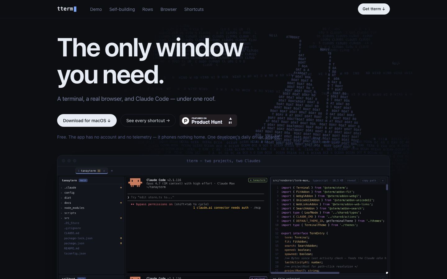 tterm homepage screenshot