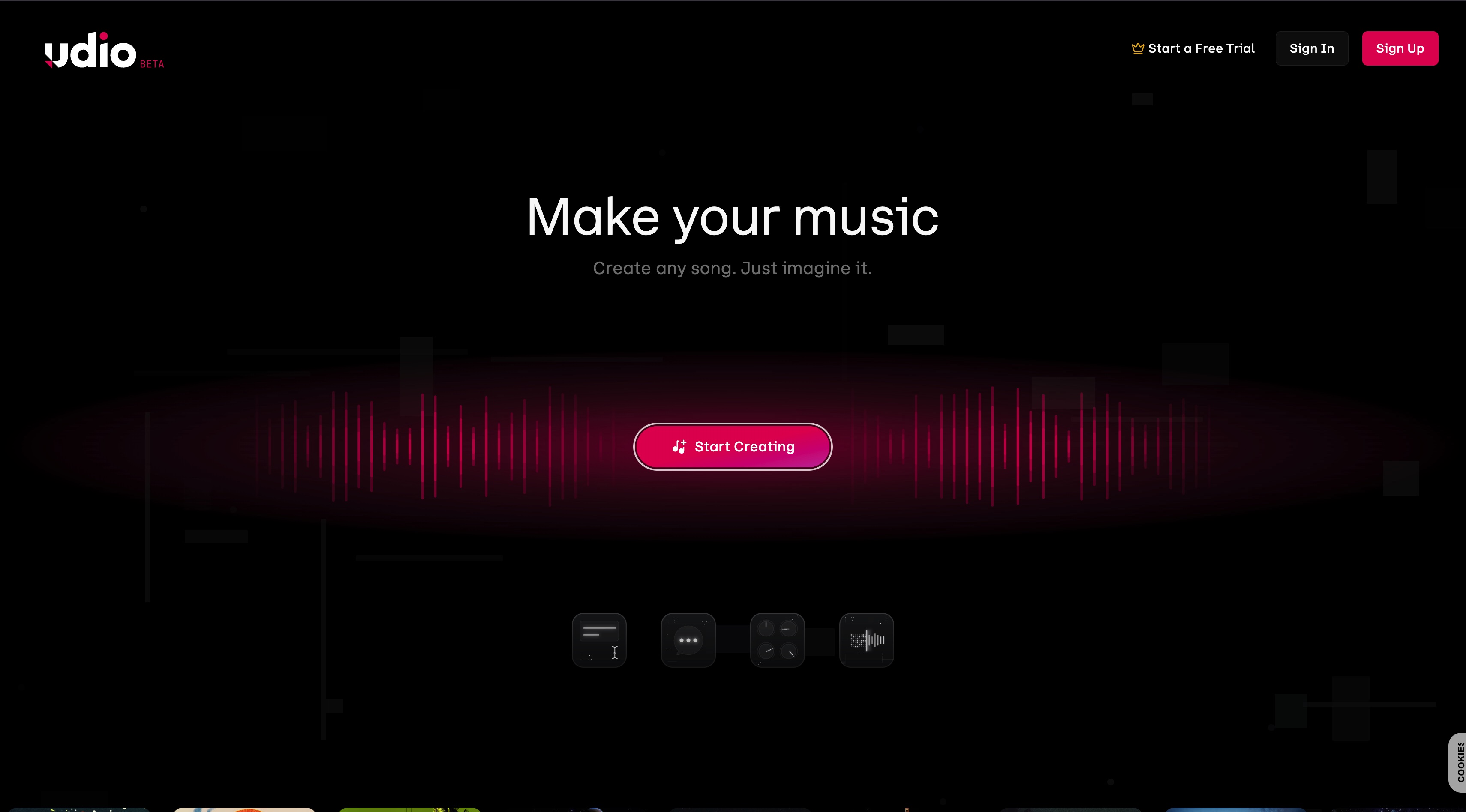 Udio homepage screenshot