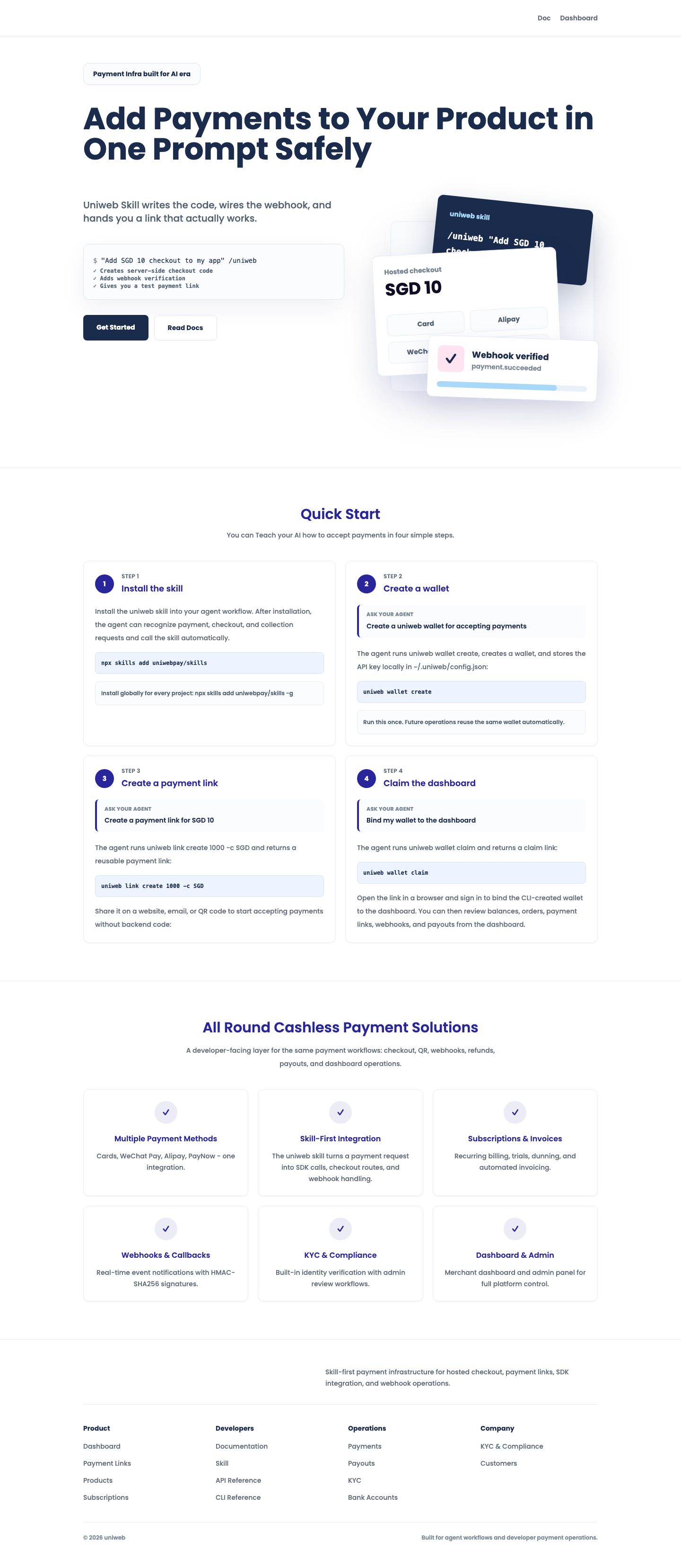 UniwebPay Skill homepage screenshot