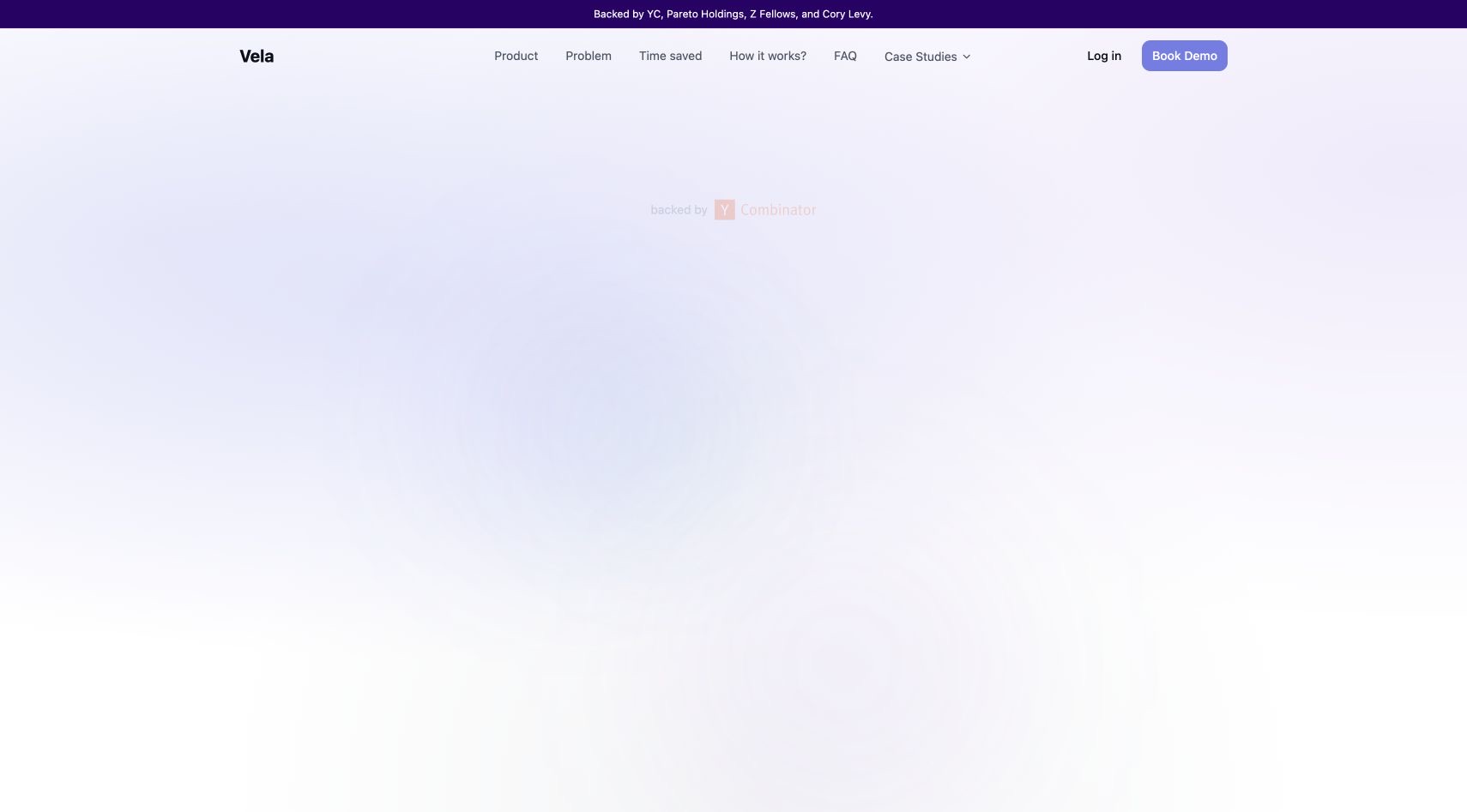 Vela homepage screenshot