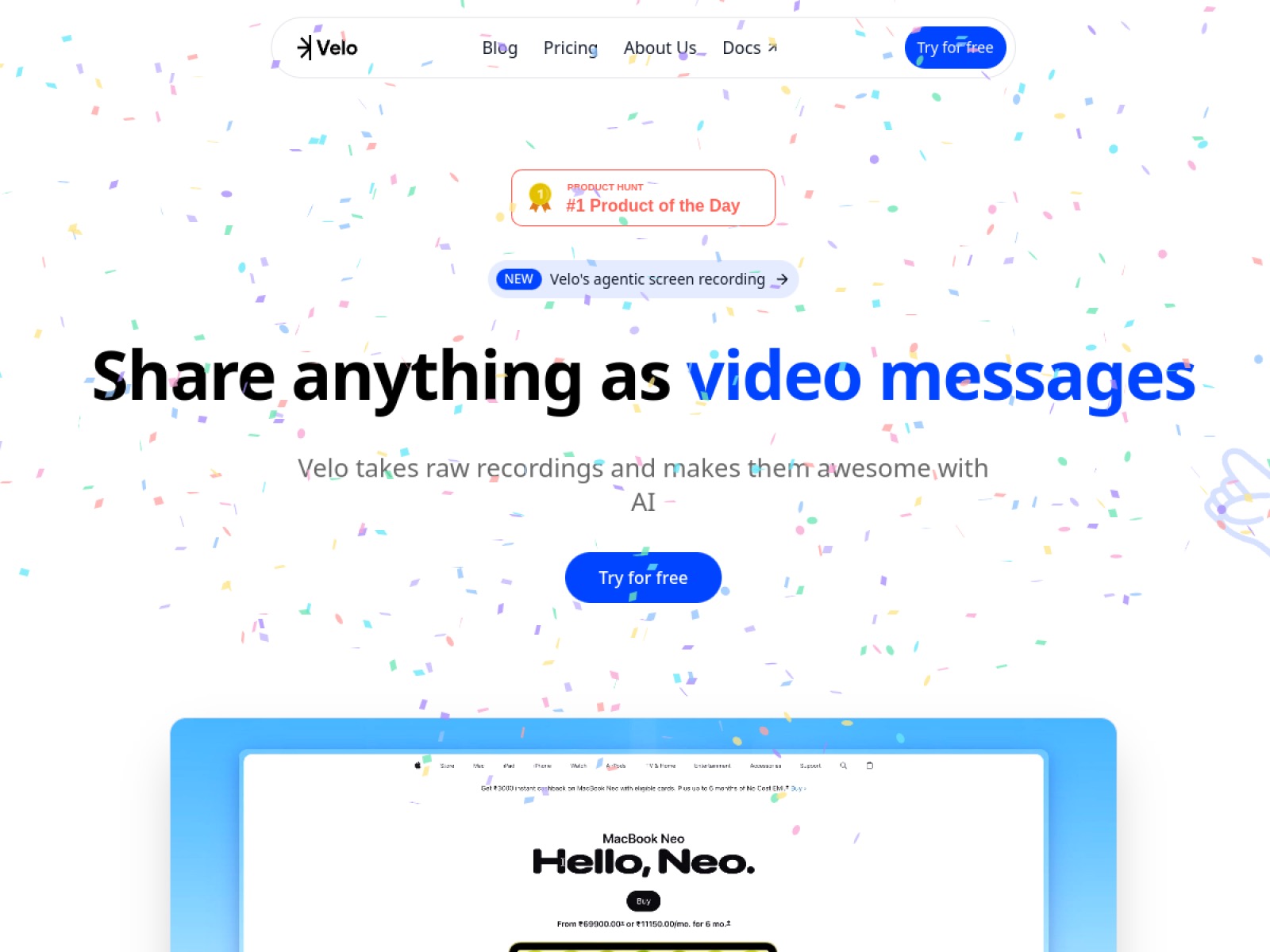 Velo homepage screenshot