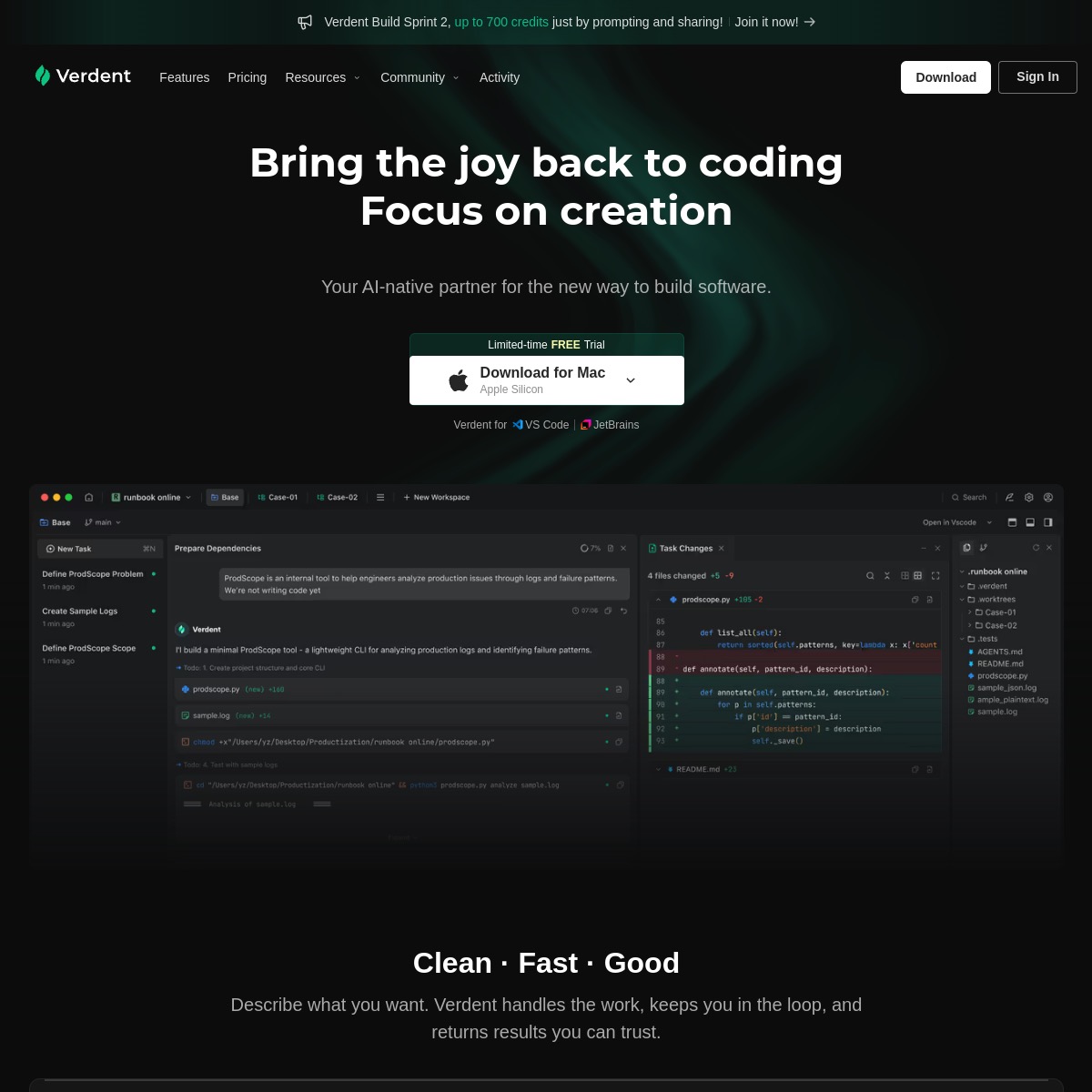 Verdent Deck homepage screenshot