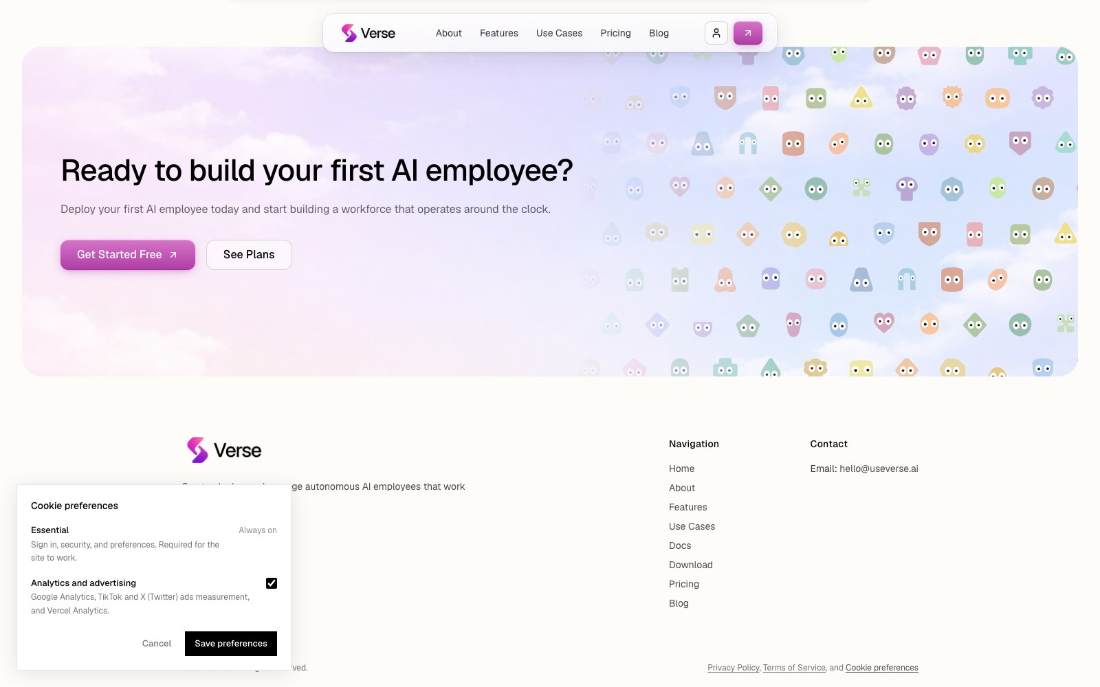 Verse homepage screenshot