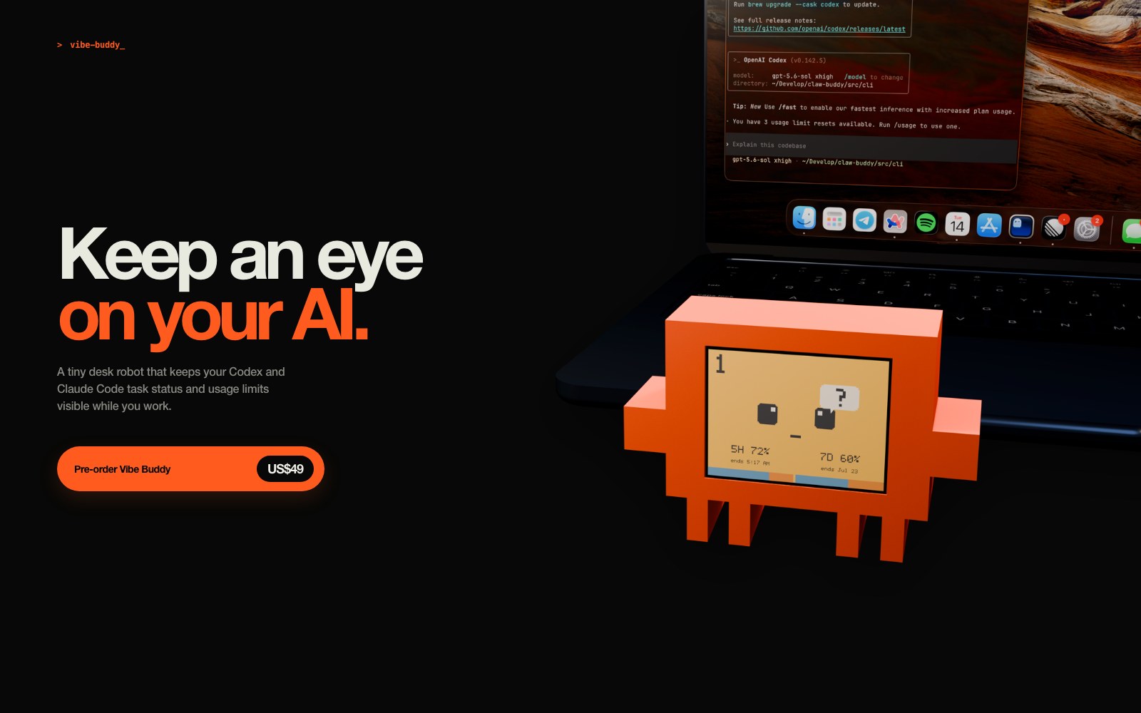 Vibe Buddy homepage screenshot