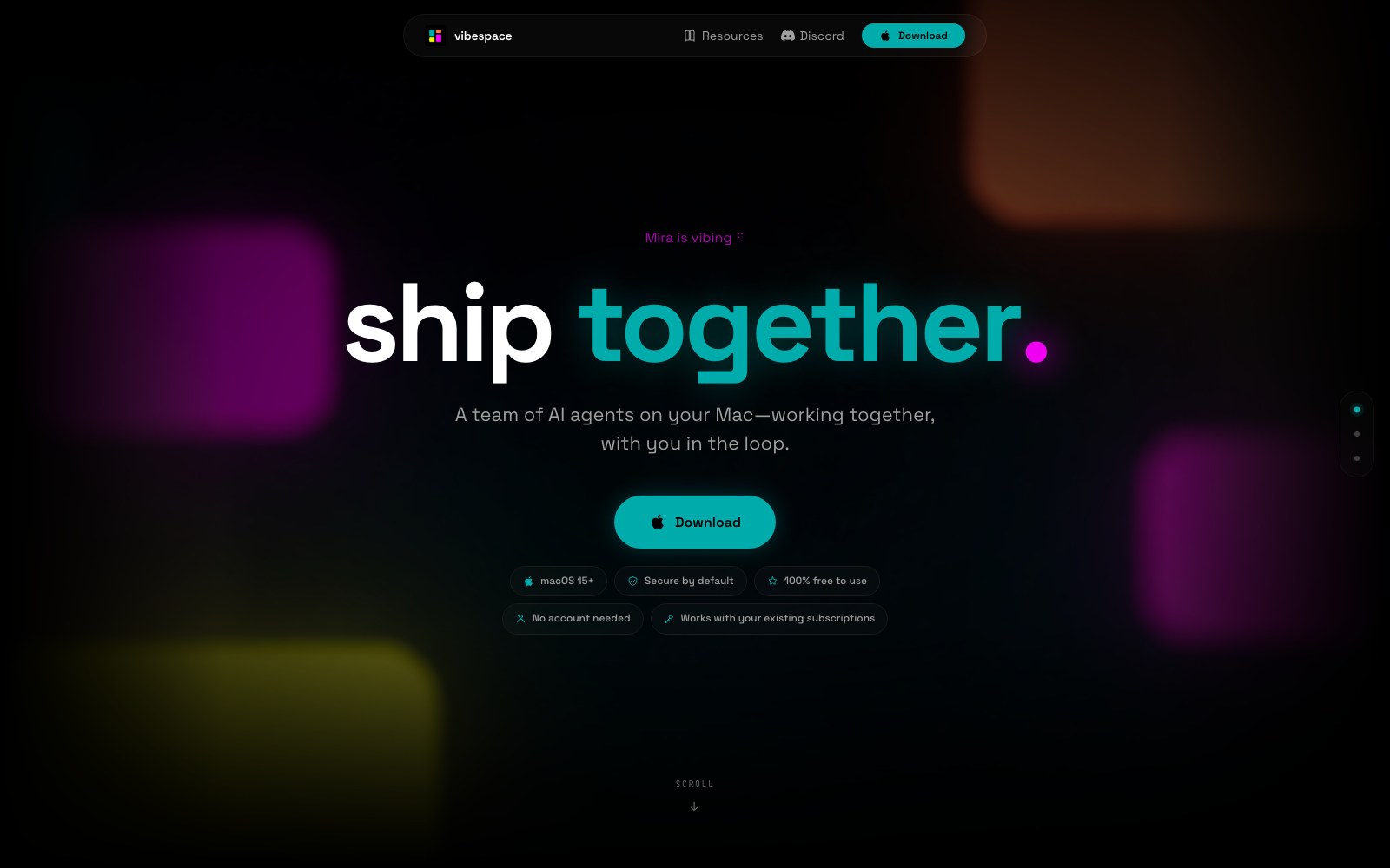 Vibespace homepage screenshot