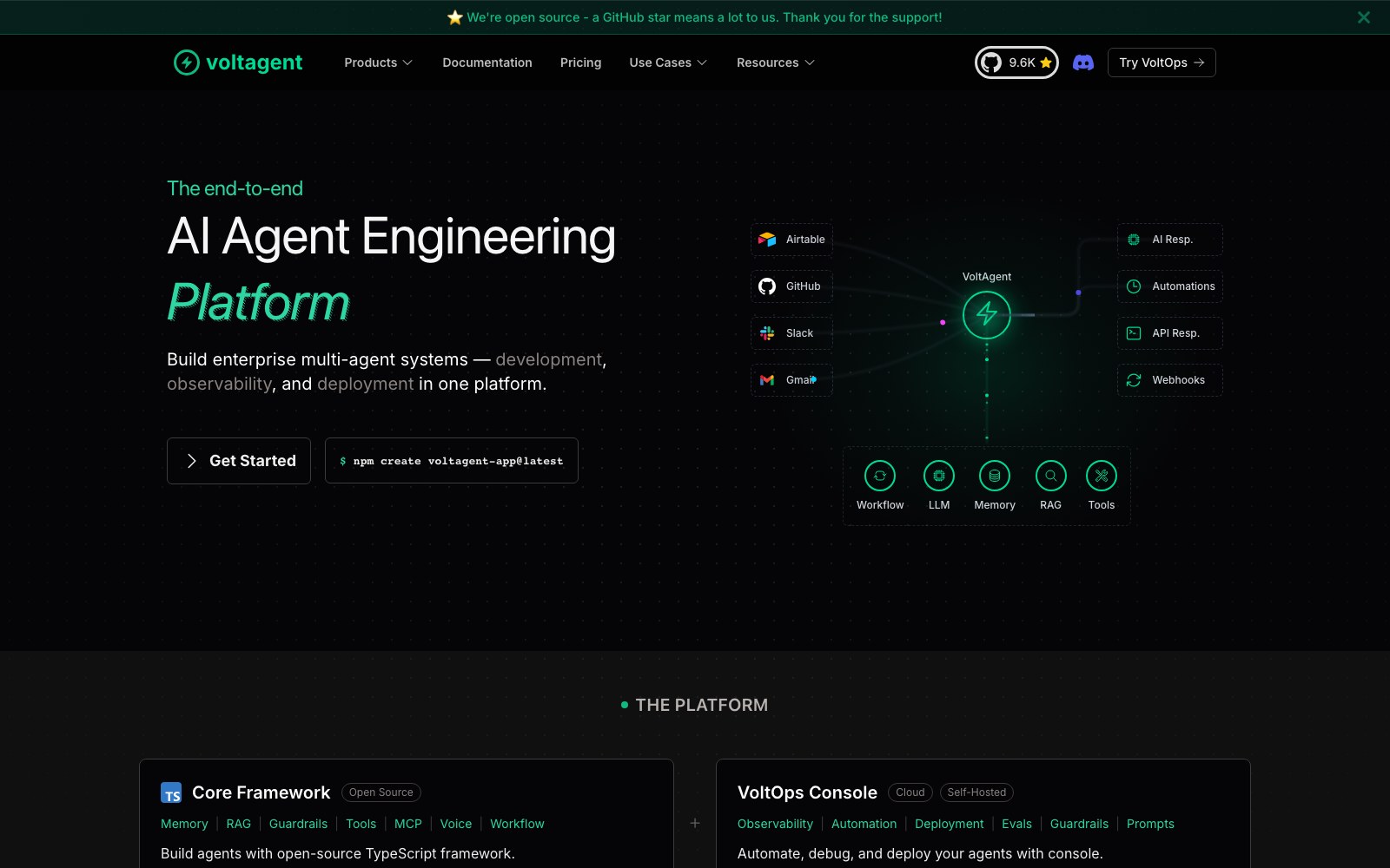 VoltAgent homepage screenshot