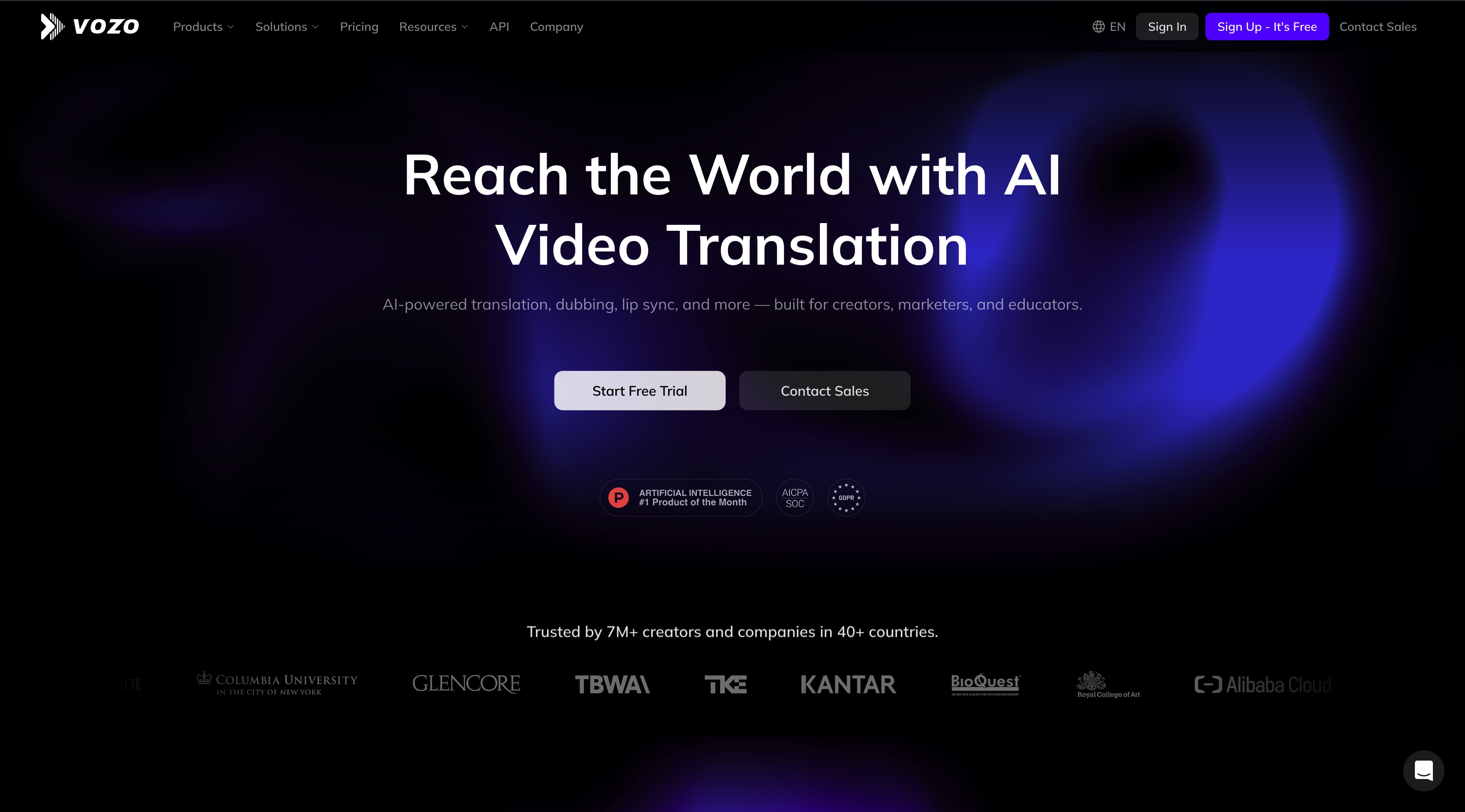 Vozo homepage screenshot