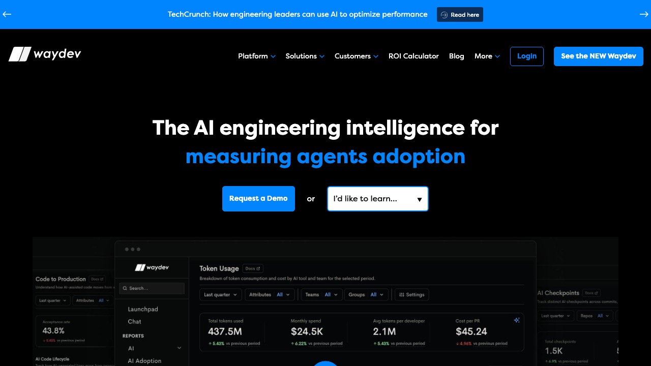 Waydev homepage screenshot