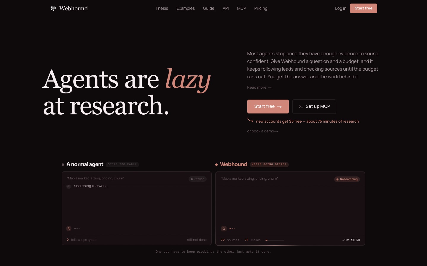 Webhound homepage screenshot