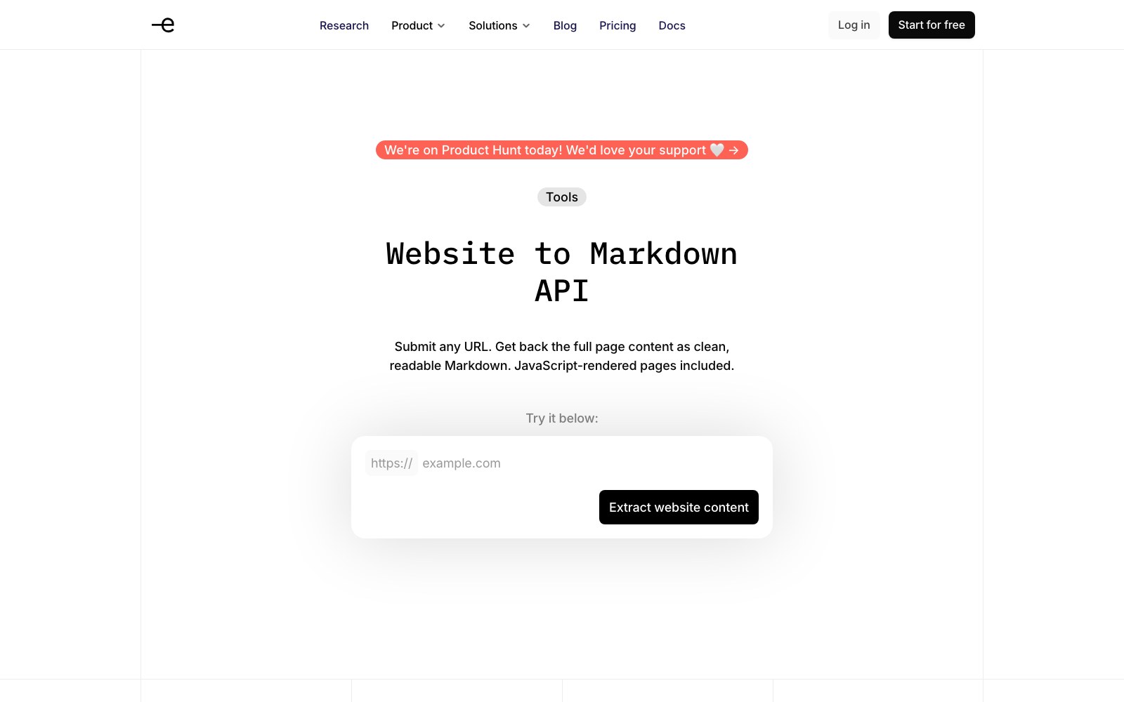 Website to Markdown API homepage screenshot