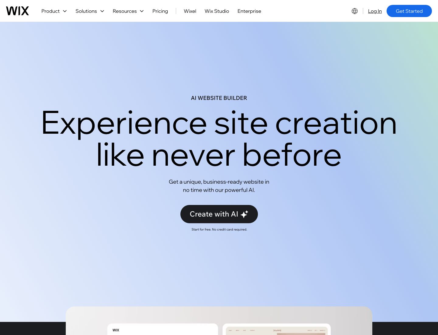 Wix AI homepage screenshot