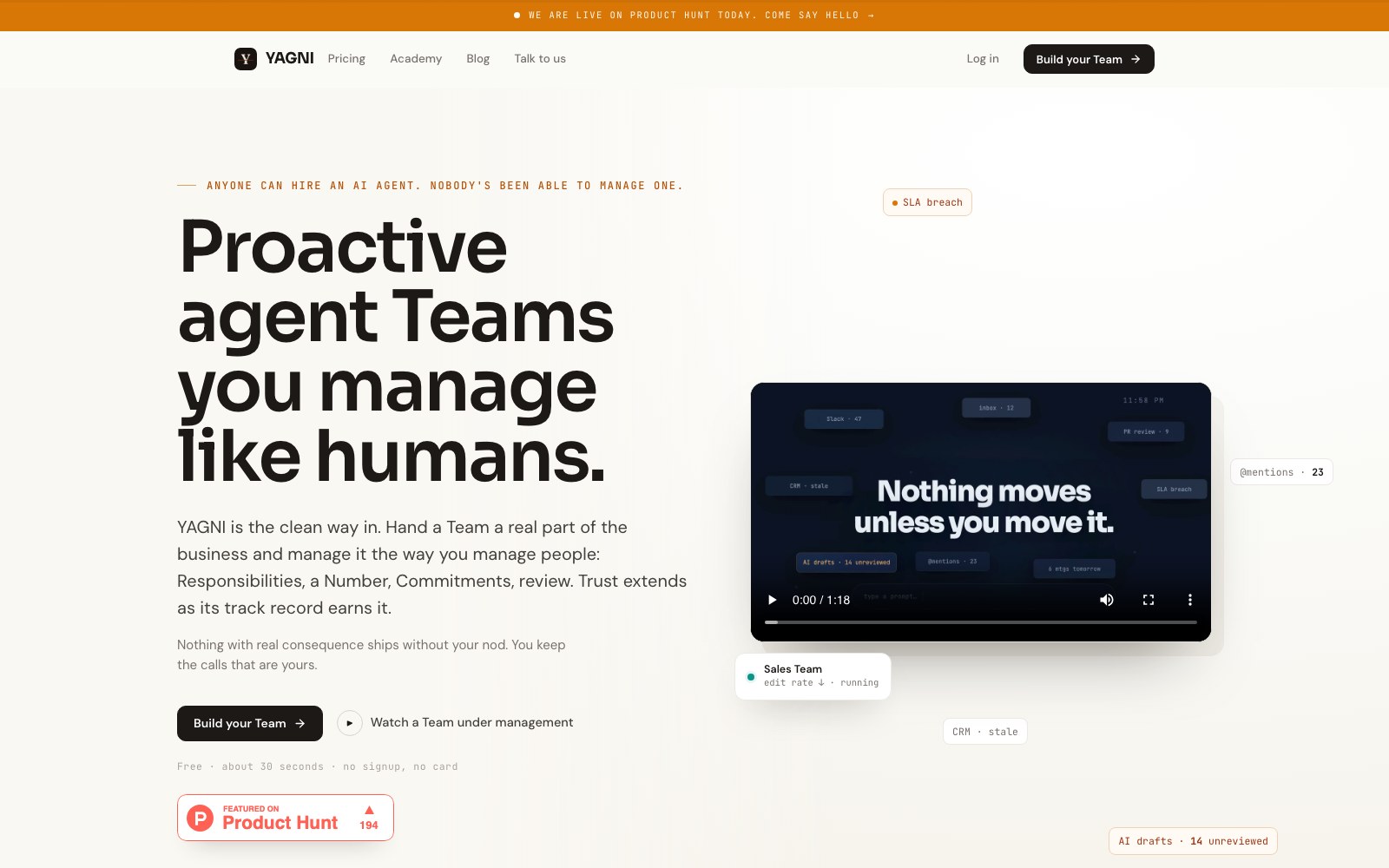 YAGNI homepage screenshot