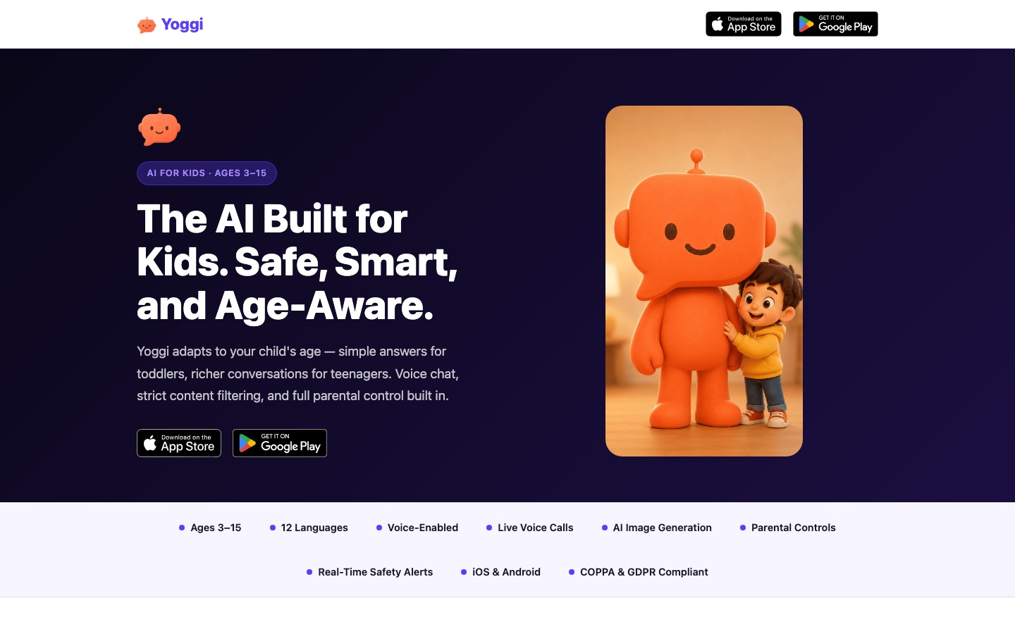 Yoggi homepage screenshot