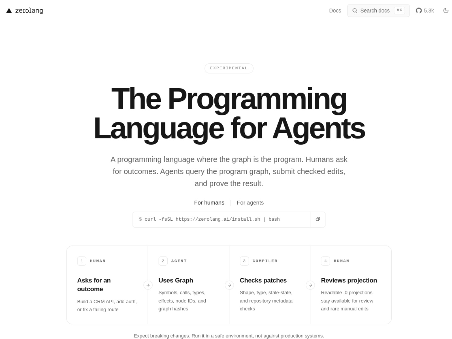 Zero homepage screenshot